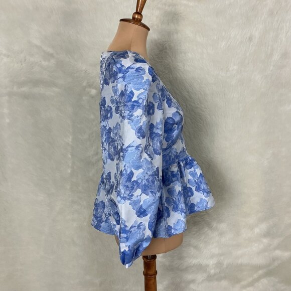 Tuckernuck Hyacinth House Blue Jacquard Puff Sleeve Eleanor Blouse NWT S - Picture 5 of 8